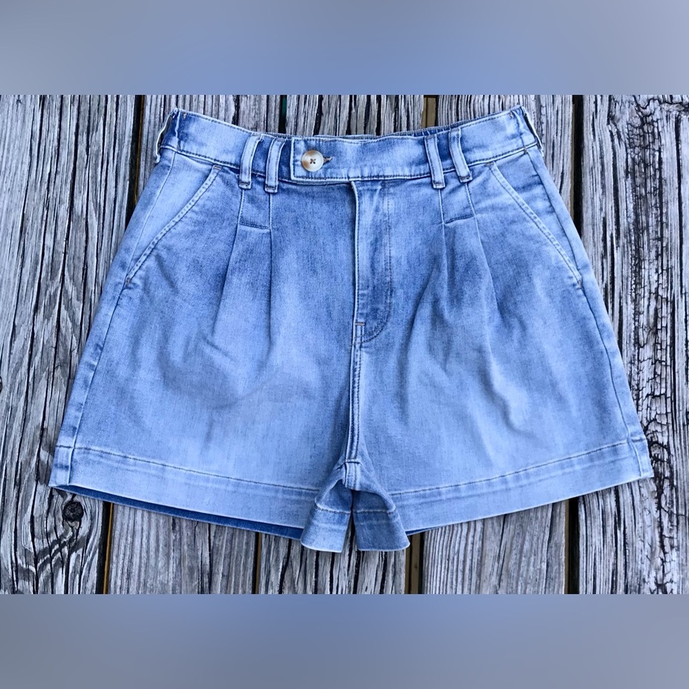 NEW Ladies S M UP WEST Pleated Flare Festival Culottes Denim Jean Shorts Jorts